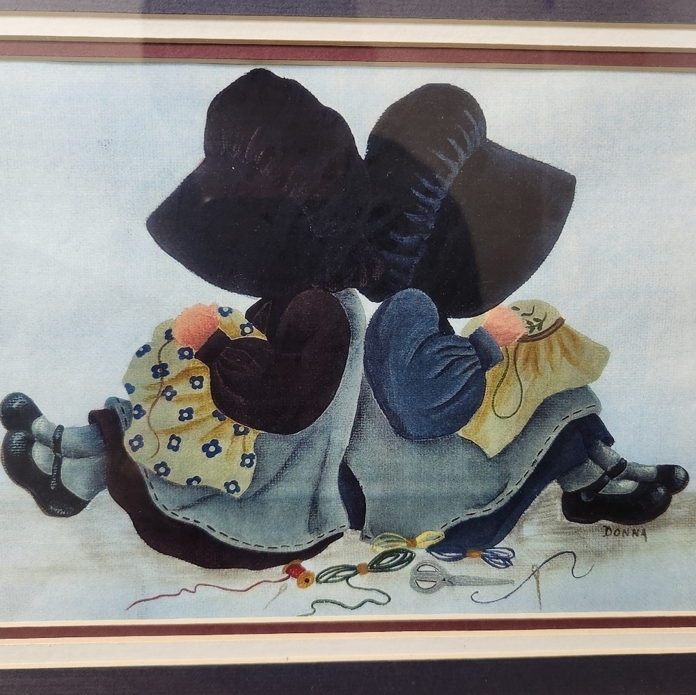 Vintage 1970s Holly Hobbie Style Framed Wall Art Print - Signed - Picture 2 of 8
